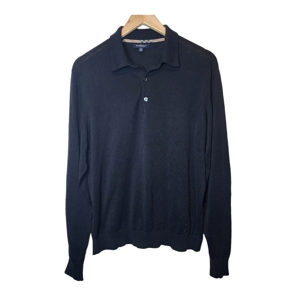 Burberry Black V-Neck Long Sleeve Polo Sweater